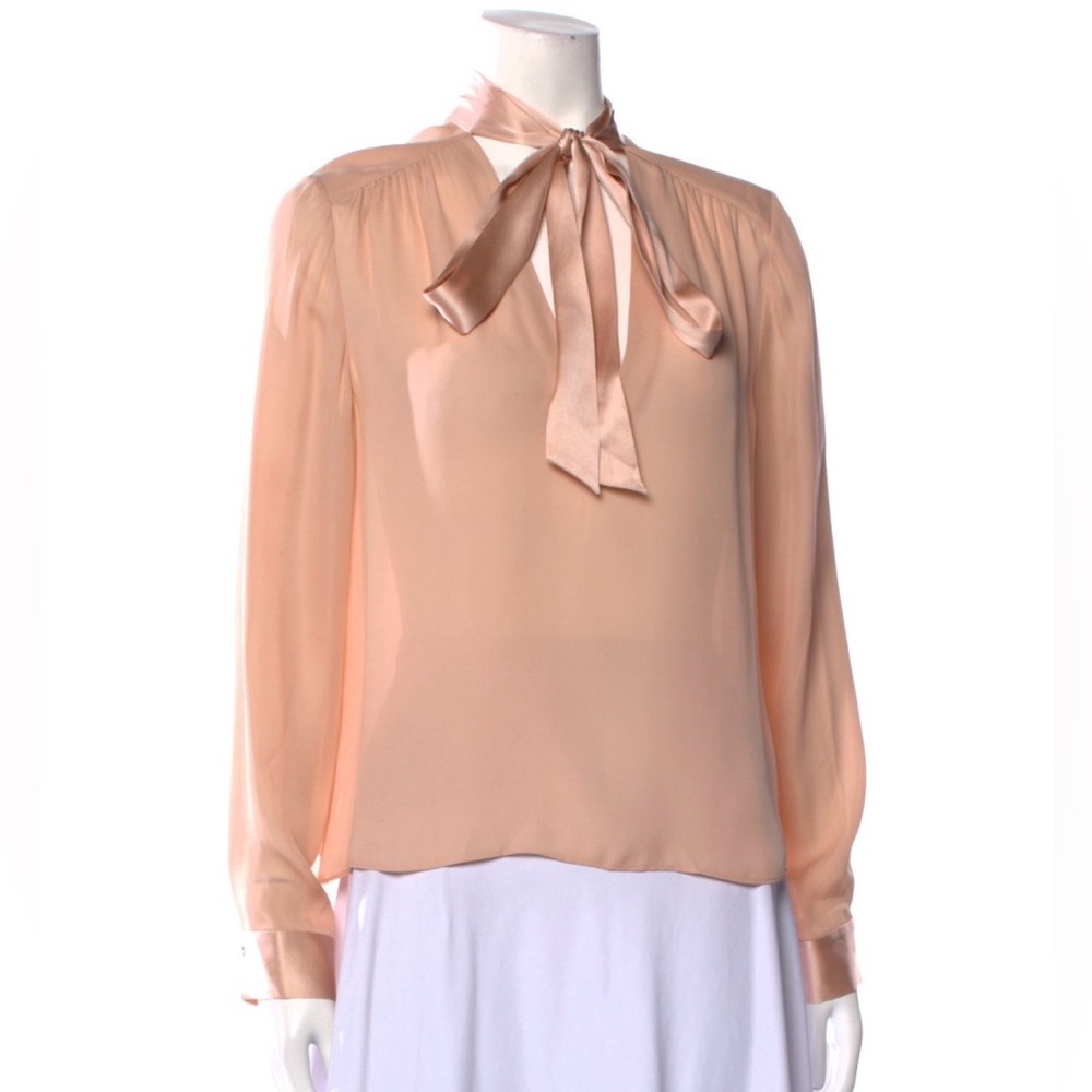 Alice and Olivia silk tie neck blouse in a blush color- Size Large